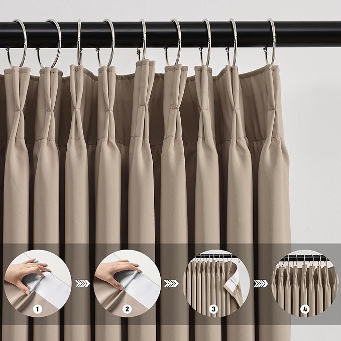 KEQIAOSUOCAI Extra Wide Pinch Pleated Blackout Living Room Bedroom Curtains, Triple Weave Thermal Insulated Window Treatment Light Blocking Panels for Patio/Hall/Porch (Khkai, W80 x L96, Set of 2)