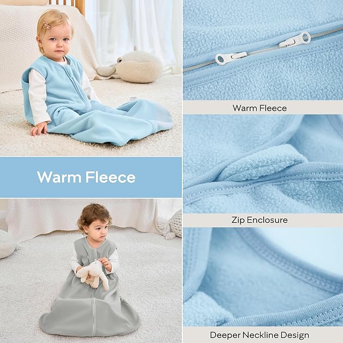 JELLYMONI Fleece Baby Sleep Sack 18-24 Months, 2 Pack 1.5 TOG Baby Wearable Blanket Winter Infant Sleeping sack with 2-Way Zipper, Warm Toddler Sleep Sack