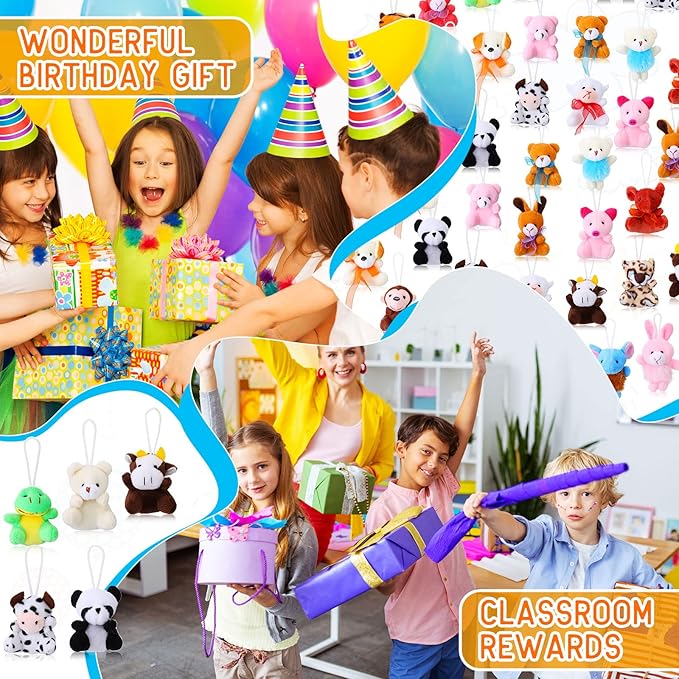 60 Pack Mini Stuffed Animal Bulk Small Plush Animal Toys Miniature Stuff Animal Keychain Set for Easter Egg Party Favors, Valentine‘s Day Gift, Goodie Bag Fillers, Carnival Prizes, Classroom Rewards