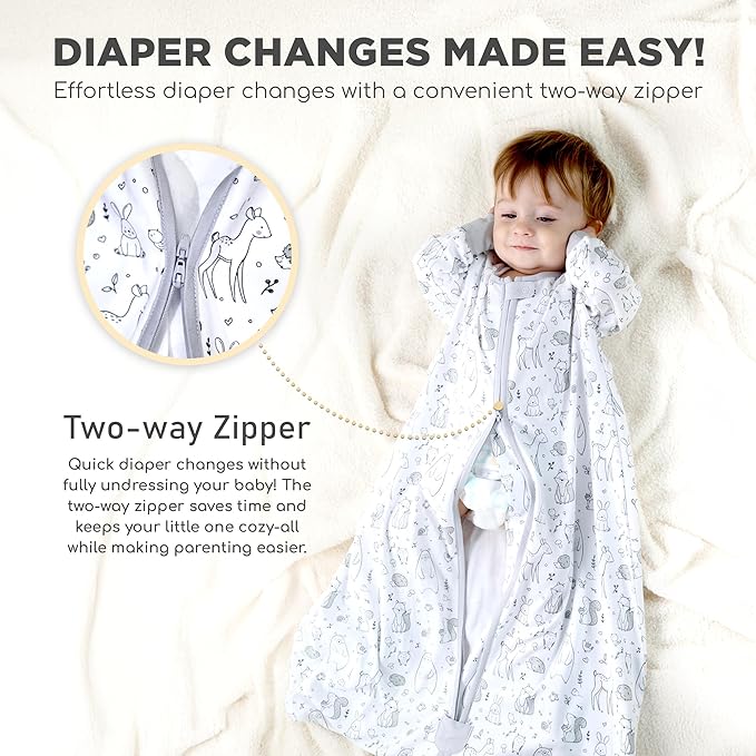 Mama Cheetah Baby Sleep Sack with Sleeves, 0.5 TOG Organic Cotton Wearable Blanket and Two-Way Zipper, Swaddle Transition Long Sleeve Sleeping Bag for Newborn Infant Toddler, 0-6 Months