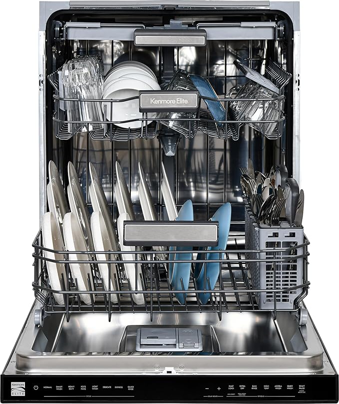 Kenmore Elite 24" Built-in Stainless Steel Tub Dishwasher TotalFlex 3rd, SmartWash, UltraWash, TurboDry, MoreSpace Plus Adjustable Rack, Energy Star Certified, Black