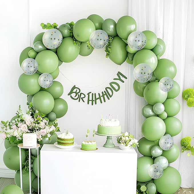 JOYIN 150 Pcs Sage Green Balloons, Different Sizes 18 12 10 5 Inch Sage Green Latex Balloon Arch Kit with Instruction for Birthday Party Graduation Wedding Holiday Decoration