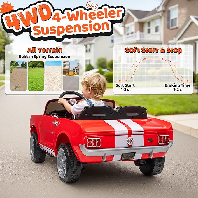 24V 2 Seater Ride on Toys, Licensed Shelby Cobra Kids Power Car Wheeler Ride On Toy w/ 2WD/4WD Switchable, Remote Control, 19" Spacious Seat, 4 Spring Suspension, Music, Bluetooth