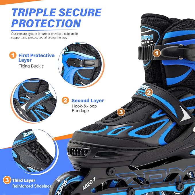 2PM SPORTS Vinal Girls Adjustable Flashing Inline Skates, All Wheels Light Up, Fun Illuminating Skates for Kids Men Adult Women and Boys