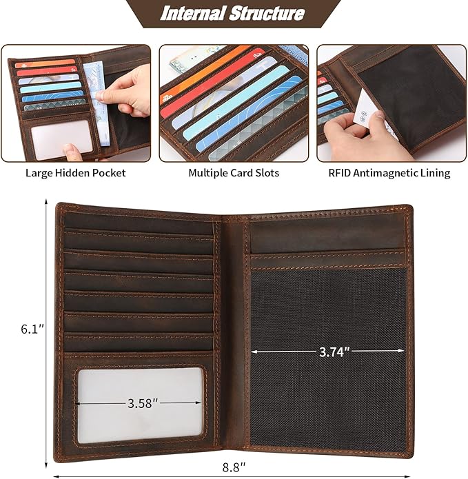 Jack&Chris Leather Passport Holder RFID Blocking Passport Travel Wallet Cover Case for Men Women Brown JC17