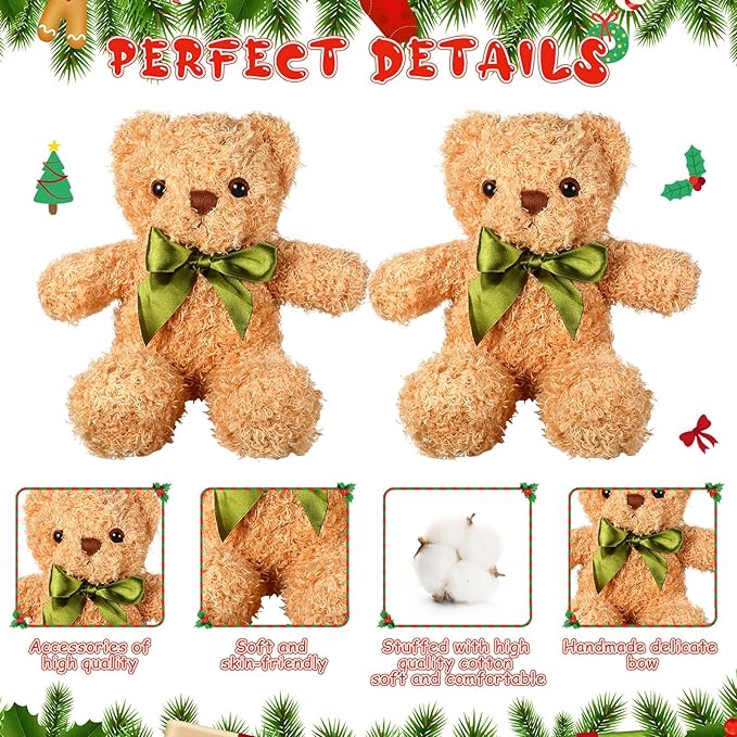 HyDren 12 Pack Bear Stuffed Animals 10 Inch Operation Christmas Bulk Items Small Bear Party Favors Plush Toys for Baby Shower Centerpiece Christmas Birthday Gifts(Light Brown)