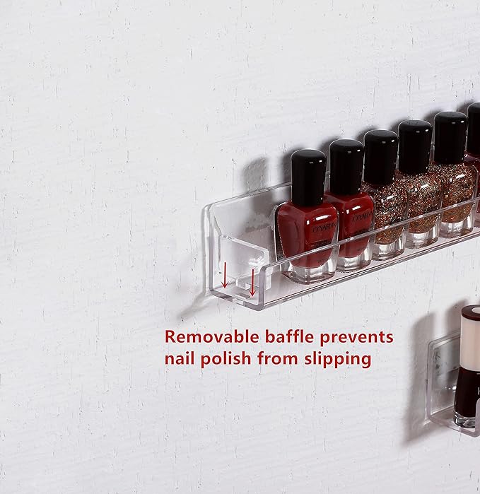 IEEK 4 PCS Floating Invisible Kids Bookshelf Wall Mounted Nail Polish Rack,Clear Acrylic Picture Ledge Vinyl Record Display Shelf Nail Polish Holder with Removable Anti-Slip End Inserts,15 inch