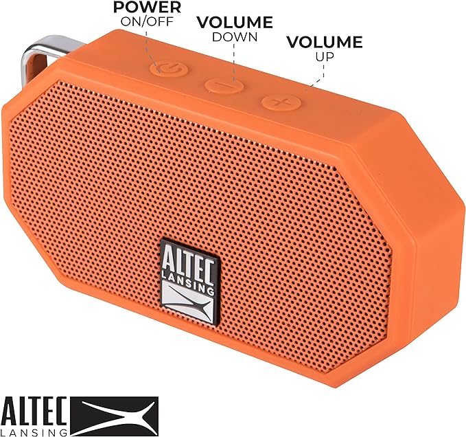 Altec Lansing Mini H2O - Waterproof Bluetooth Speaker, IP67 Certified & Floats in Water, Compact & Portable Speaker for Hiking, Camping, Pool, and Beach,Orange