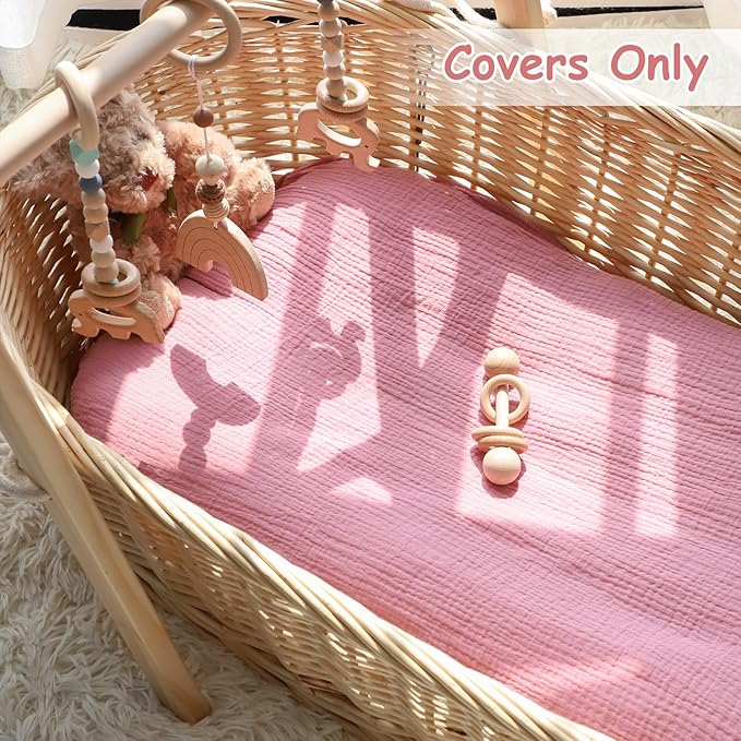 Hooyax Baby Lounger Cover 2 Pack - 100% Muslin Cotton Newborn Lounger Pillow Covers Only, Soft Breathable Infant Lounger Cover with Reinforced Stitching, Fits Most Standard Baby Loungers (Grey Pink)