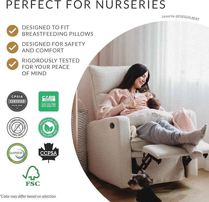 Jaymar Arya Modern Nursery Glider Recliner Chair – Cozy Nursing Chair with 360° Swivel for New Parents, Gentle Motion, Compact Design, High Back & Low Armrests, Canadian Made (Sand/Puppy Fabric)