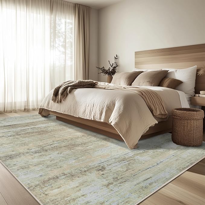 8x10 Area Rug Living Room Rugs - Washable Rug Large Modern Abstract Soft Thin Carpets Indoor Floor No Slip Vintage Carpet for Bedroom Under Dining Table Nursery Home Office Decor Brown