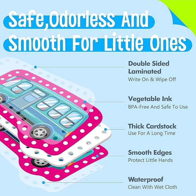 9 Pieces Kids Lacing Cards, Double Sided Sewing Cards in 9 Vehicle Cards with 9 Colorful Laces, Imagination Development Lacing Toys Games for Children Educational and Learning Activity