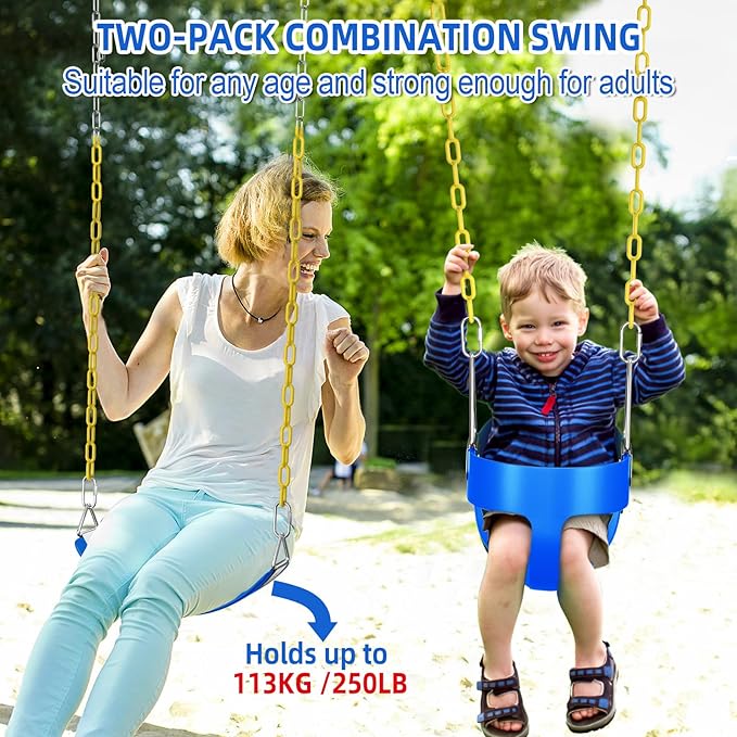 AGPTEK Toddler Swing Set, Heavy Duty Bucket Swing with Adjustable Rope, Toddler Cute Shape with 250 LB and 150 LB Capacity - Blue