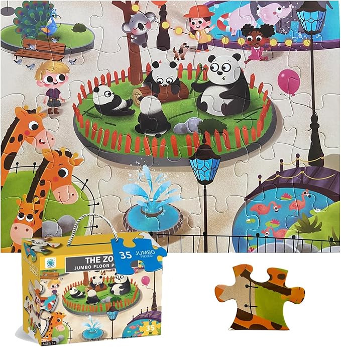 Jumbo Floor Puzzle for Kids, Large Jigsaw Puzzles 35 Piece for Kids Ages 3-5,Preschool Learning & Education Toys, Gifts for 4-8 Year Old Boys and Girls (Panda Animals)