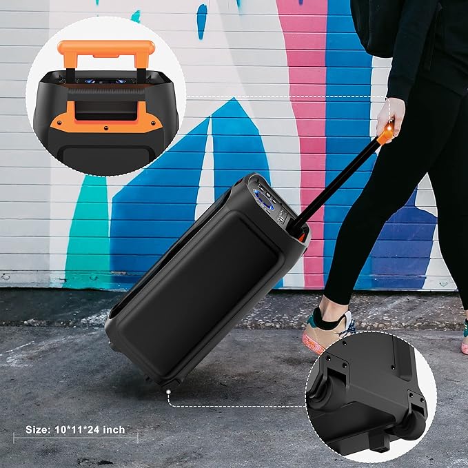 JYX Karaoke Machine with 2 Wireless Microphones for Adults, 8" Big Bluetooth Party Speaker with 500W Peak Power, PA System with LED Disco Light, Rolling Wheels and Trolley, Perfect for Outdoor Home