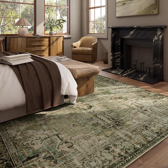 10x14 Area Rugs for Living Room: Washable Bedroom Rug Boho Vintage Rugs Stain Resistant Non Slip Low Pile Soft Lightweight Carpet for Kitchen Dining Room Farmhouse Nursery Kids Room