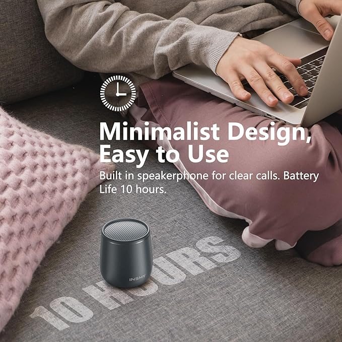 INSMY Small Bluetooth Speaker, Waterproof Mini Portable Wireless Speaker, Punchy Bass Rich Audio Stereo Pairing, Handheld Pocket Size Built in Mic for Hiking Biking Gift Laptop Tablet (Gray)