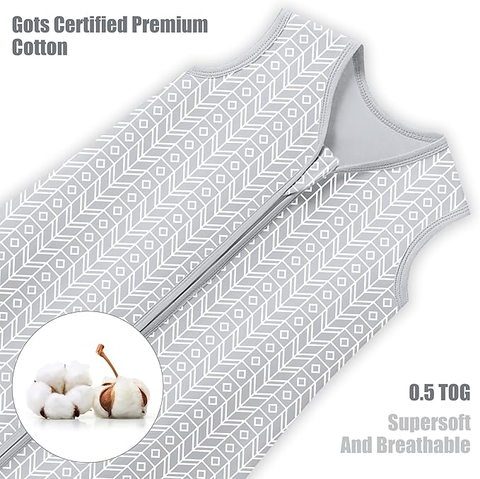 SWEET DOLPHIN Baby Sleep Sack 18-24 Months - 100% Cotton 2-Way Zipper TOG 0.5 Infant Wearable Blanket, Newborn Essentials Toddler 3 Pack Sleeping Sacks - Grey