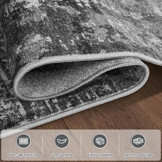 8x10 Area Rugs for Living Room Rug Washable: Modern Large Rug for Dining Room Bedroom Carpet Non Slip 8 by 10 Indoor Abstract Nursery Home Office Black Grey