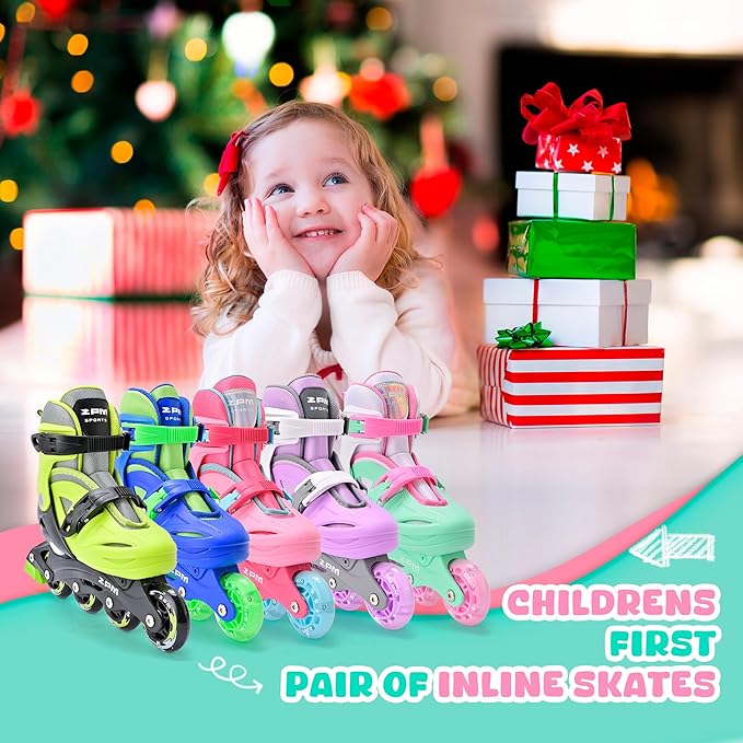 2PM SPORTS Inline Skates with Light Up Wheels, Roller Skates Blades for Boys Girls Kids Ages 5-8 8-12 4-6 6-12, Size Adjustable Beginner Blades Roller Skates