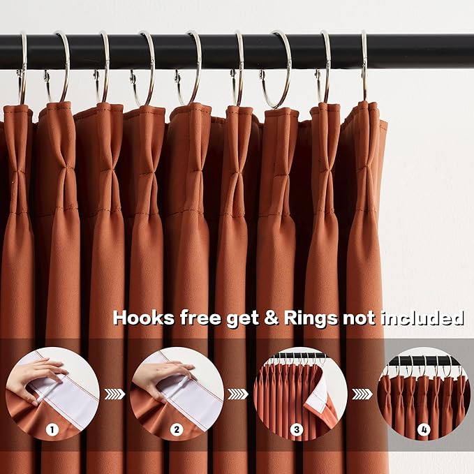KEQIAOSUOCAI 96 Inch Copper Burnt Orange Blackout Curtains for Living Room 2 Panels Sets,Pinch Pleat with Hooks, Thermal Pleated Window Drapes Boho Rustic 70s Curtain for Bedroom W40 x L96