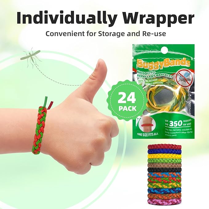 42 Pack Mosquito Repellent Bracelets, DEET-Free Natural Bands, PU Leather Insect & Bug Repellent Wrist Bands for Kids & Adults, Individually Wrapped