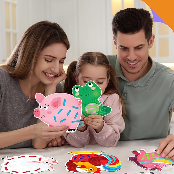 9 PCS Farm Theme Lacing Cards, 9 Double Sided Sewing Cards with 9 Colorful Laces, Imagination Development Lacing Toys Educational and Learning Activity for Preschoolers, Kids