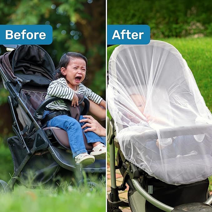 Enovoe Mosquito Net for Baby Stroller and Crib - Durable Mesh Bug Net Cover with Elastic Edge - Fits Strollers, Bassinets, Playards, and Mini Cribs - Travel Essential for Newborns - 63x64-Inch (White)