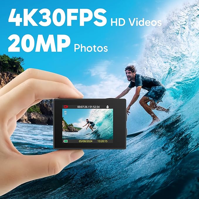 AKASO EK7000 4K30FPS 20MP WiFi Action Camera with EIS Ultra HD 131FT Waterproof Underwater Camera Remote Control 4X Zoom Support External Microphone