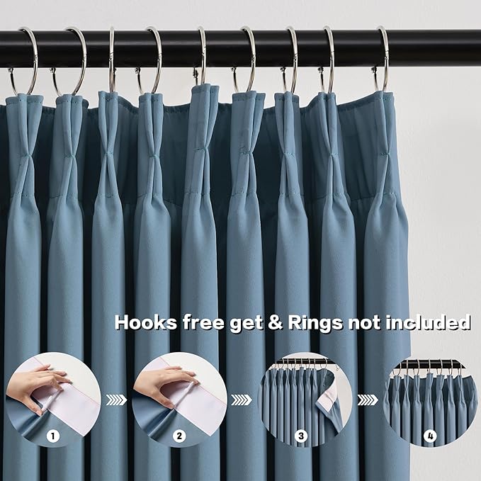 KEQIAOSUOCAI Dusty Blue Pleat Wide Width Drapes 80 x 96 inch Long 2 Panels - Thermal Insulated Room Divider Curtains for Bedroom/Living Room/Patio, Pinch Pleated Curtain Panel with Hooks