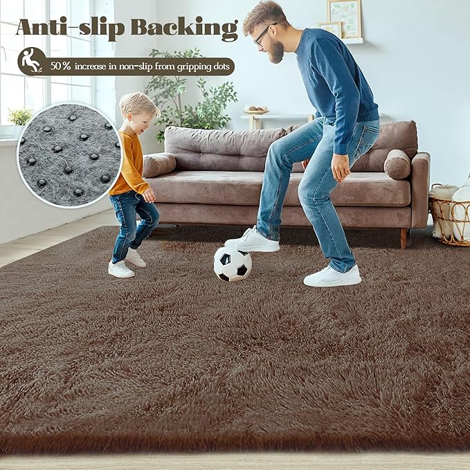 6x9 Area Rug for Living Room: Fluffy Shag Soft Washable Rugs Large Fuzzy Plush Indoor Carpet for Bedroom Nursery Playroom Kids Girls Boys Room (Coffee, 6'x9')