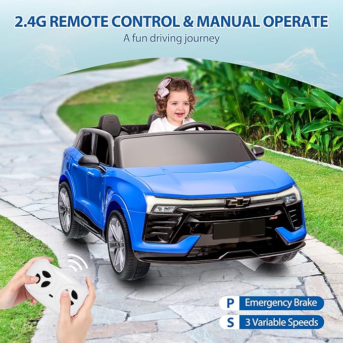 Jojoka Baby Car 24V 2-Seater SUV Licensed Chevrolet Blazer Ride On Toy w/Parent Remote Control,4xSpring Suspension, Wireless Music, Electric Vehicle Car for Kids Ages 3-8,Blue