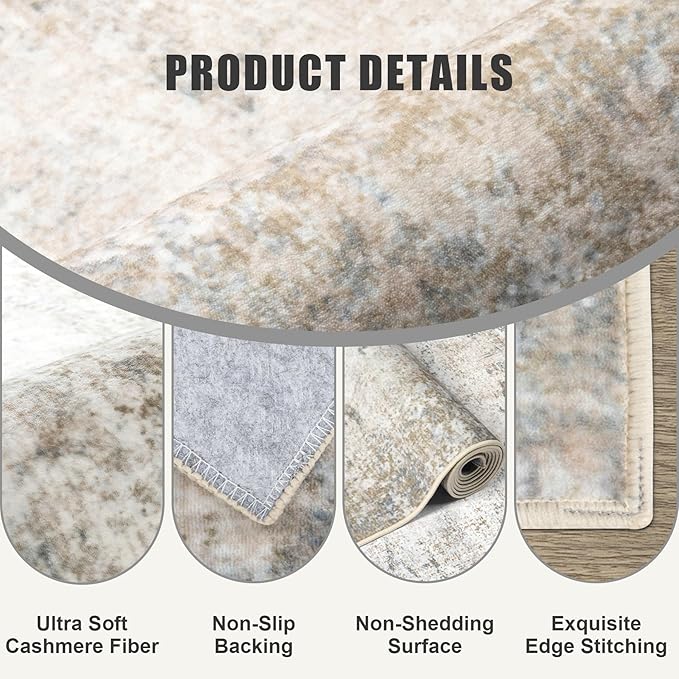 5x7 Area Rug Living Room Rug: Washable Modern Abstract Soft Thin Rug Indoor Floor No Slip Stain Resistant Carpet for Bedroom Dining Room Farmhouse Nursery Home Office - Brown Grey