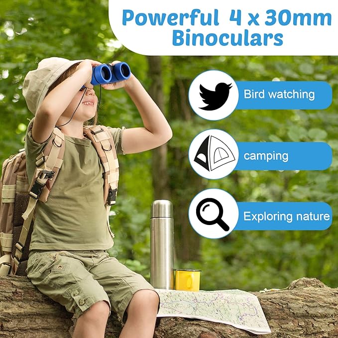 12 Pcs Kids Binoculars - Shock Proof, Folding, Small Telescope for Age 3-12 Boys & Girls - Educational Learning Binoculars for Hunting, Bird Watching, Camping & Outdoor