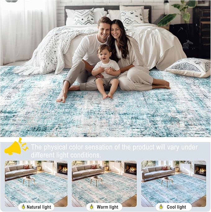 6x9 Area Rugs for Living Room - Washable Rug Modern Abstract Soft Large Neutral Non-Slip Carpet Indoor Floor Thin Carpets for Bedroom Dining Room Farmhouse Nursery Home Office Green