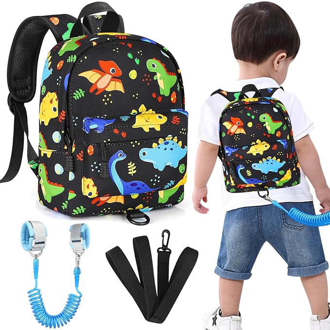 Accmor Toddler Backpack Leash, Cute Kids Backpack with Anti Lost Wrist Link, Mini Child Backpack Leash Baby Walking Harness for Travel, Small Dinosaur Backpack Tether for Boys Ages 1-3