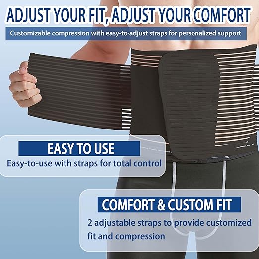 Abdominal Binder for Post Surgery & Postpartum Recovery, Abdomen Hernia Support Belt for Women & Men (Black, Large)