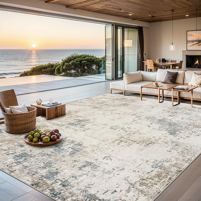 6x9 Area Rugs for Living Room - Washable Rug Modern Abstract Soft Large Neutral Non-Slip Carpet Indoor Floor Stain Resistant Thin Carpets for Bedroom Dining Room Farmhouse Nursery Home Office Multi