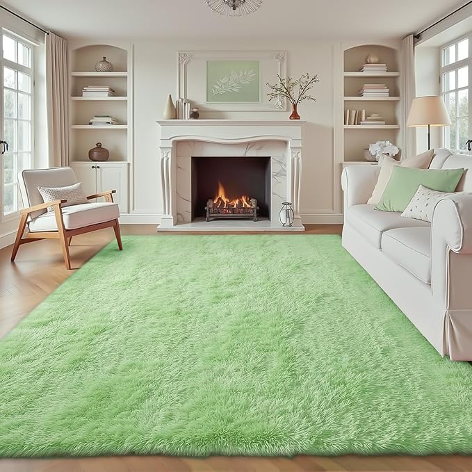 6x9 Area Rug for Living Room: Fluffy Shag Soft Washable Rugs Large Fuzzy Plush Indoor Carpet for Bedroom Nursery Playroom Kids Girls Boys Room (Sage Green, 6'x9')
