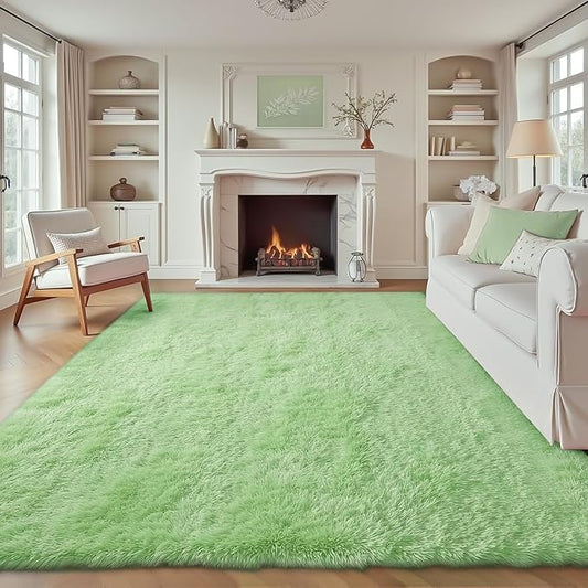6x9 Area Rug for Living Room: Fluffy Shag Soft Washable Rugs Large Fuzzy Plush Indoor Carpet for Bedroom Nursery Playroom Kids Girls Boys Room (Sage Green, 6'x9')