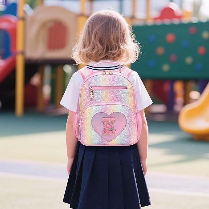 I IHAYNER Kids Glitter Lightweight Backpack for School Travel & Daycare, Toddler Backpack for Girls 3+ Preschool Kindergarten Elementary Kids Backpack-Rainbow Pink E