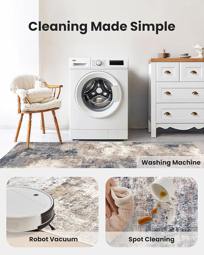 AMADA HOMEFURNISHING Washable Entry Rug, 2x3 Modern Abstract Rug with Short Pile and Non-Slip Backing, Small Rug with Abstract Pattern for Entryway, Kitchen and Living Room, Brown