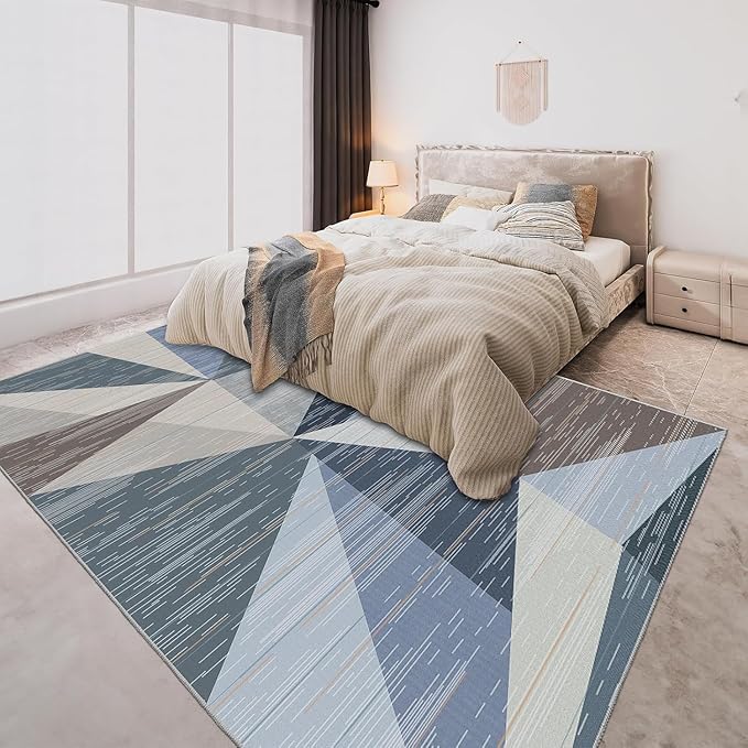 HOMFINE Washable Modern Area Rug - Geometric Style 5x7 Rugs for Living Room, Bedroom, Machine Washable Rug Soft Non Slip Non Shedding Area Rug - Blue, 5'x7'