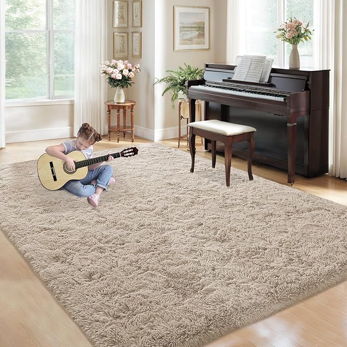 5x7 Area Rug for Living Room: Fluffy Shag Soft Washable Rugs Fuzzy Plush Indoor Carpet for Bedroom Nursery Playroom Dorm Kids Girls Boys Room (Camel, 5'x7')