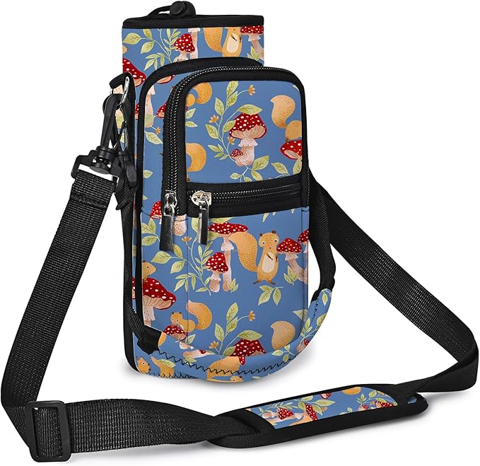 25/32/40/64oz Water Bottle Bag Holder Carrier-Insulated Crossbody Sling Case Sleeve with Strap & Pockets for Men Women Gym Cycling Travel Walking Hiking Camping