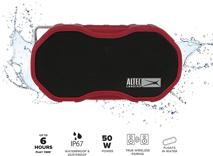 Altec Lansing Baby Boom XL - Waterproof Bluetooth Speaker, Wireless & Portable Speaker for Travel & Outdoor Use, Deep Bass & Loud Sound, 1 Pack, Red
