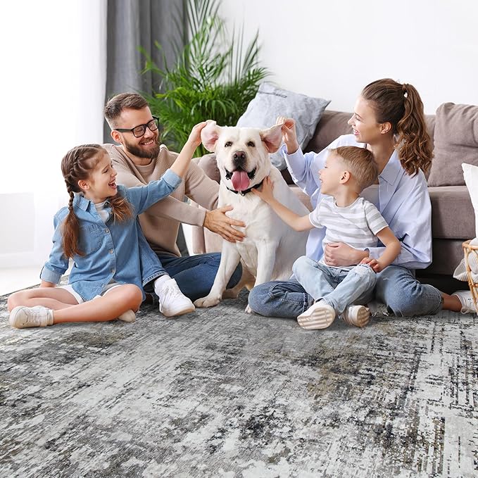 9x12 Area Rugs for Living Room Rug Washable: Modern Large Rug for Dining Room Bedroom Carpet Non Slip 9 by 12 Indoor Abstract Nursery Home Office Black Gold