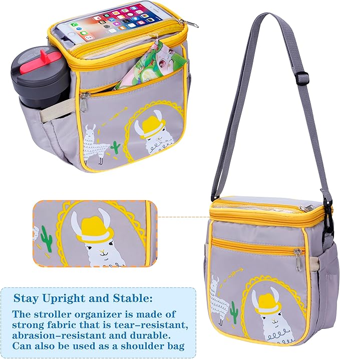 Baby Stroller Organizer Bag，Small Diaper Bag - Universal Stroller Organizer With Insulated Cup Holder,Pocket With Baby Wipes Dispenser，Adjustable Shoulder Strap(Grey)