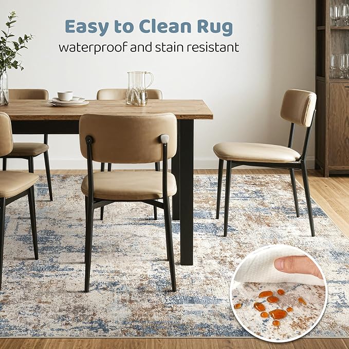 8x10 Area Rugs Washable Rug: Large Abstract Modern Soft Stain Resistant Indoor Floor Non Slip Accent Carpet for Living Room Bedroom Nursery Playroom Office Dining Room Dorm Home House Decor- Tan