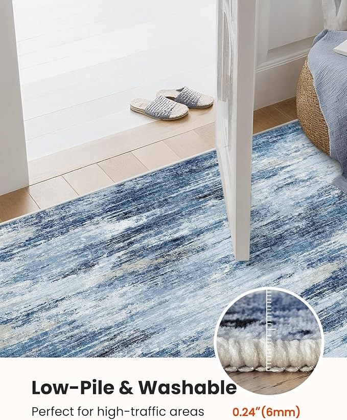 Amada 9x12 Large Area Rug, Modern Abstract Living Room Rug with Non-Slip Backing & Short Pile, Washable Rug with Abstract Pattern for Living Room, Bedroom and Dinning Room, Blue